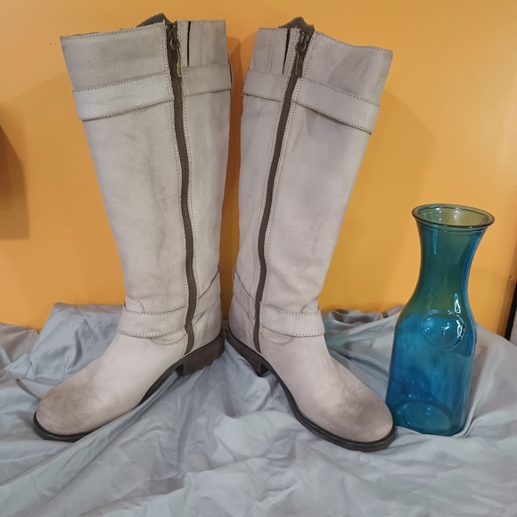 NWT Lane Bryant Leah Genuine Leather Tan Gray Factory Distressed Riding Boots 9W - Picture 12 of 16